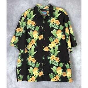 Reyn Spooner Shirt Mens Large Brown Hawaiian Pineapple Floral Button Up Tropical